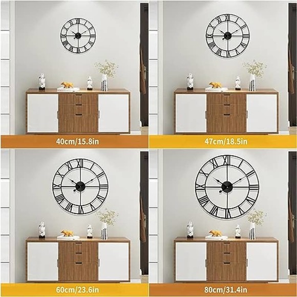 18.5 inch Large Wall Clock, Metal Retro Roman Numeral Clock, Black - Picture 5 of 6